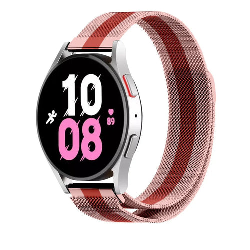 Milanese Strap, red/pink, on a watch, 3/4 front view