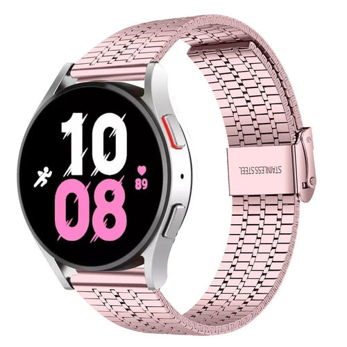 Fine Steel Strap, pink, on a watch, 3/4 front view