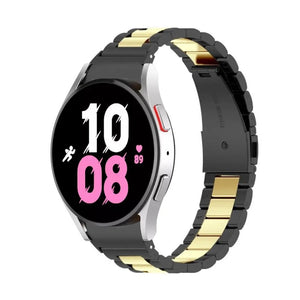 Steel Strap, black/gold, on a watch, 3/4 front view