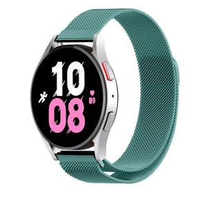 Milanese Strap, green, on a watch, 3/4 front view