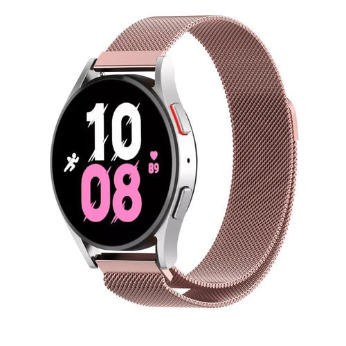 Milanese Strap, pink, on a watch, 3/4 front view