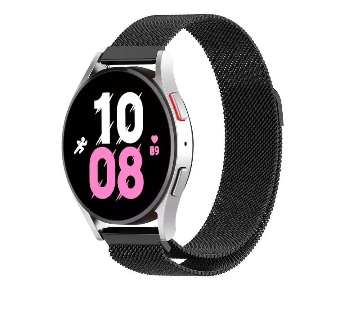 Milanese Strap, black, on a watch, 3/4 front view
