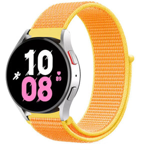 Nylon Strap, light yellow, on a watch, 3/4 front view