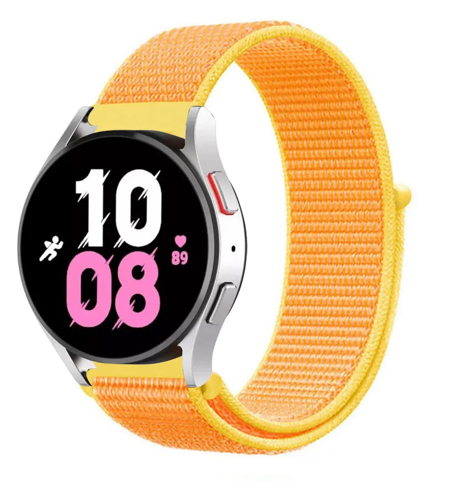 Nylon Strap, light yellow, on a watch, 3/4 front view
