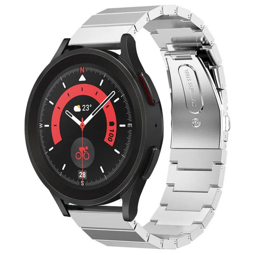 Premium Metal Strap, silver, on a watch, 3/4 front view