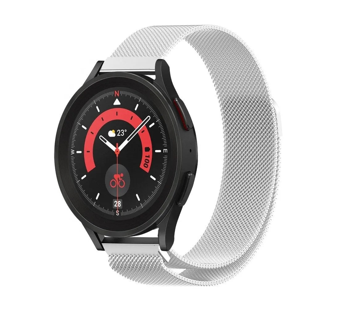 Milanese Strap, silver, on a watch, 3/4 front view