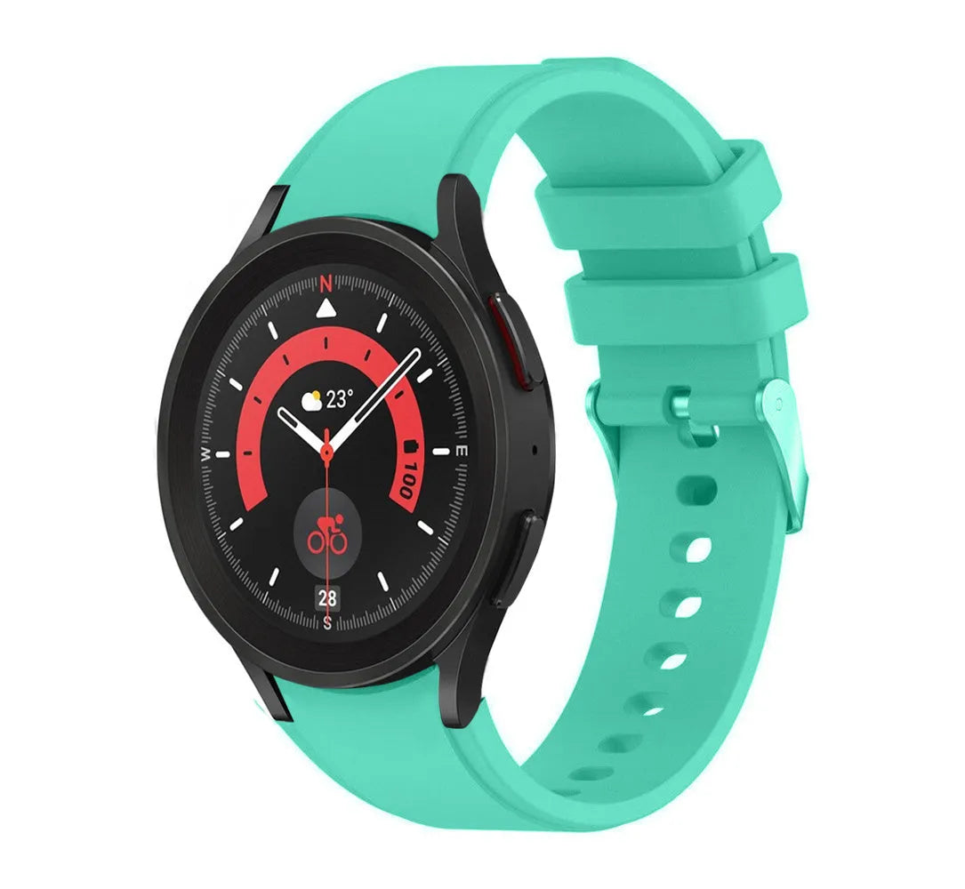 Silicone Strap 'Perfect Fit', aqua, on a watch, 3/4 front view