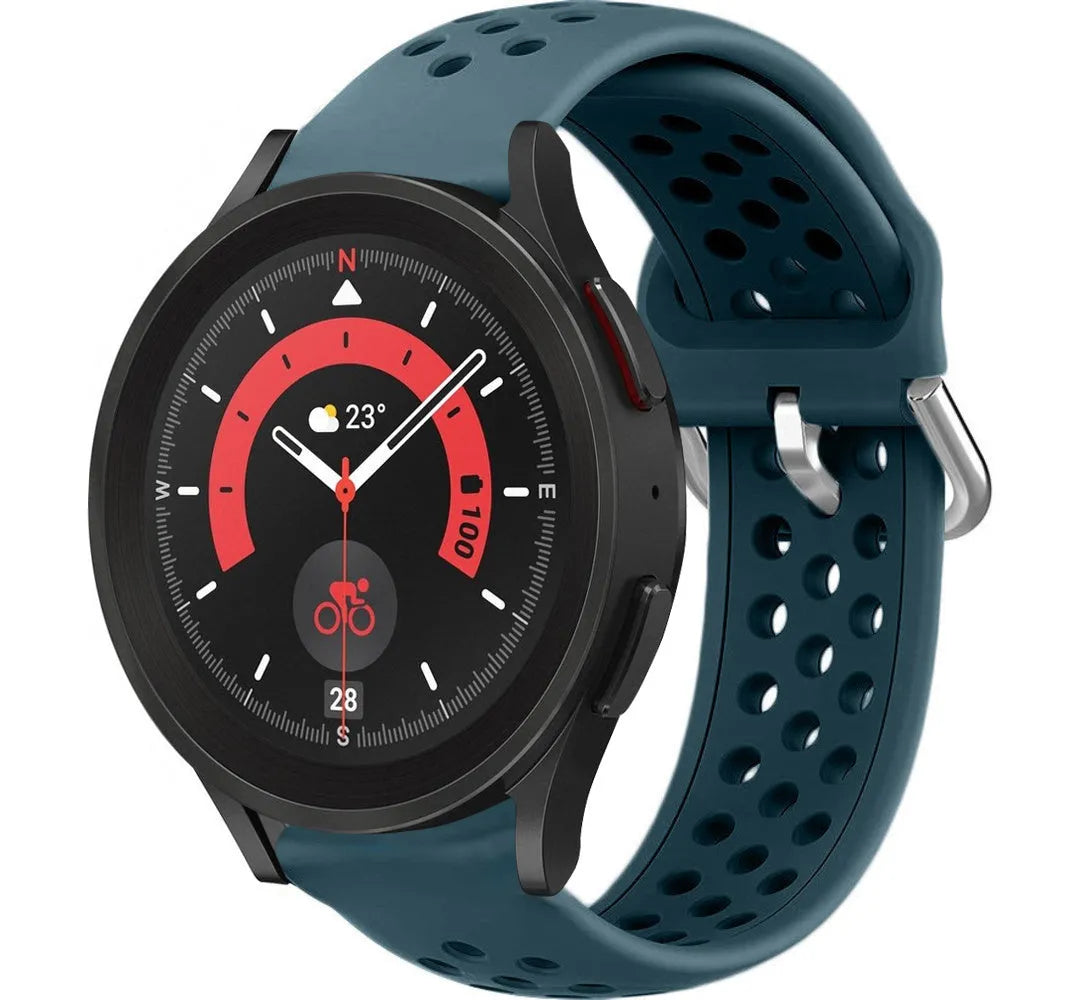 Breathable Silicone Strap, rock green, on a watch, 3/4 front view