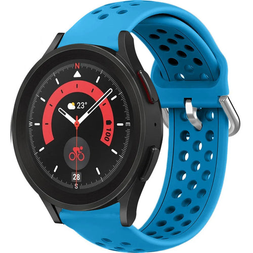 Breathable Silicone Strap, light blue, on a watch, 3/4 front view