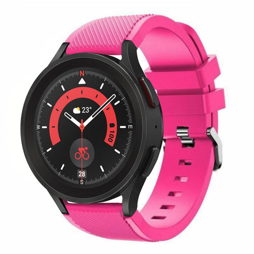Twill Silicone Strap, bright pink, on a watch, 3/4 front view