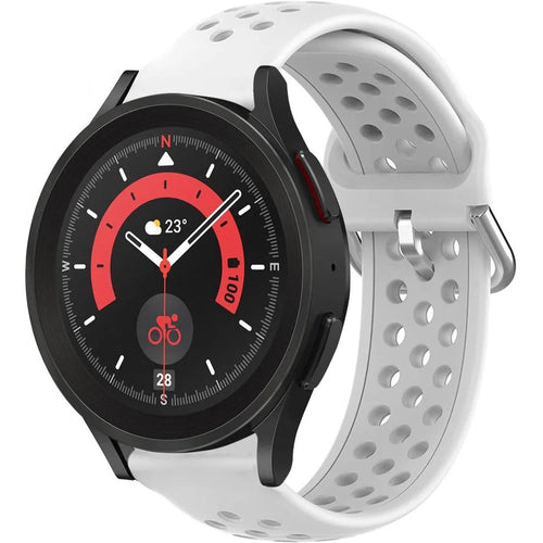 Breathable Silicone Strap, white, on a watch, 3/4 front view