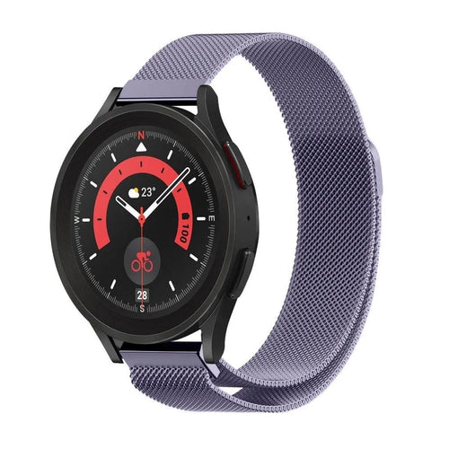 Milanese Strap, light purple, on a watch, 3/4 front view