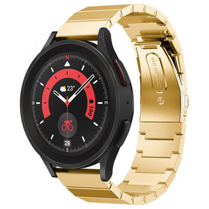 Premium Metal Strap, gold, on a watch, 3/4 front view