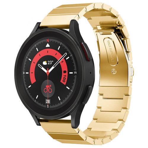 Premium Metal Strap, gold, on a watch, 3/4 front view