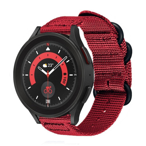 Nylon Buckle Strap, red, on a watch, 3/4 front view