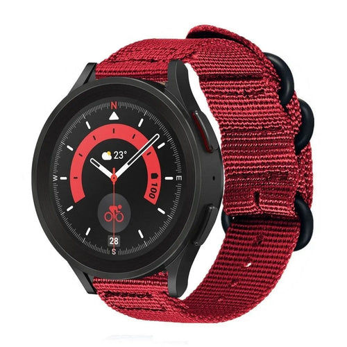 Nylon Buckle Strap, red, on a watch, 3/4 front view