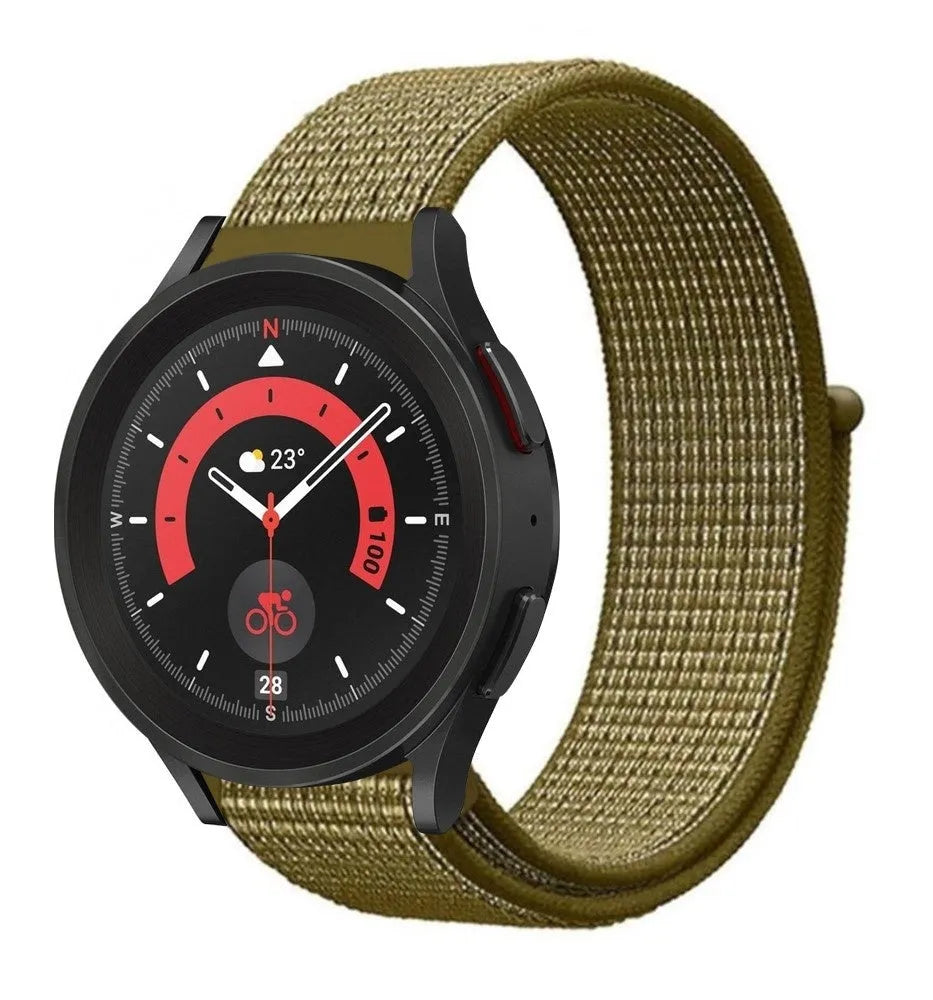 Nylon Strap, olive, on a watch, 3/4 front view