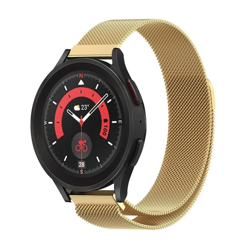 Milanese Strap, gold, on a watch, 3/4 front view