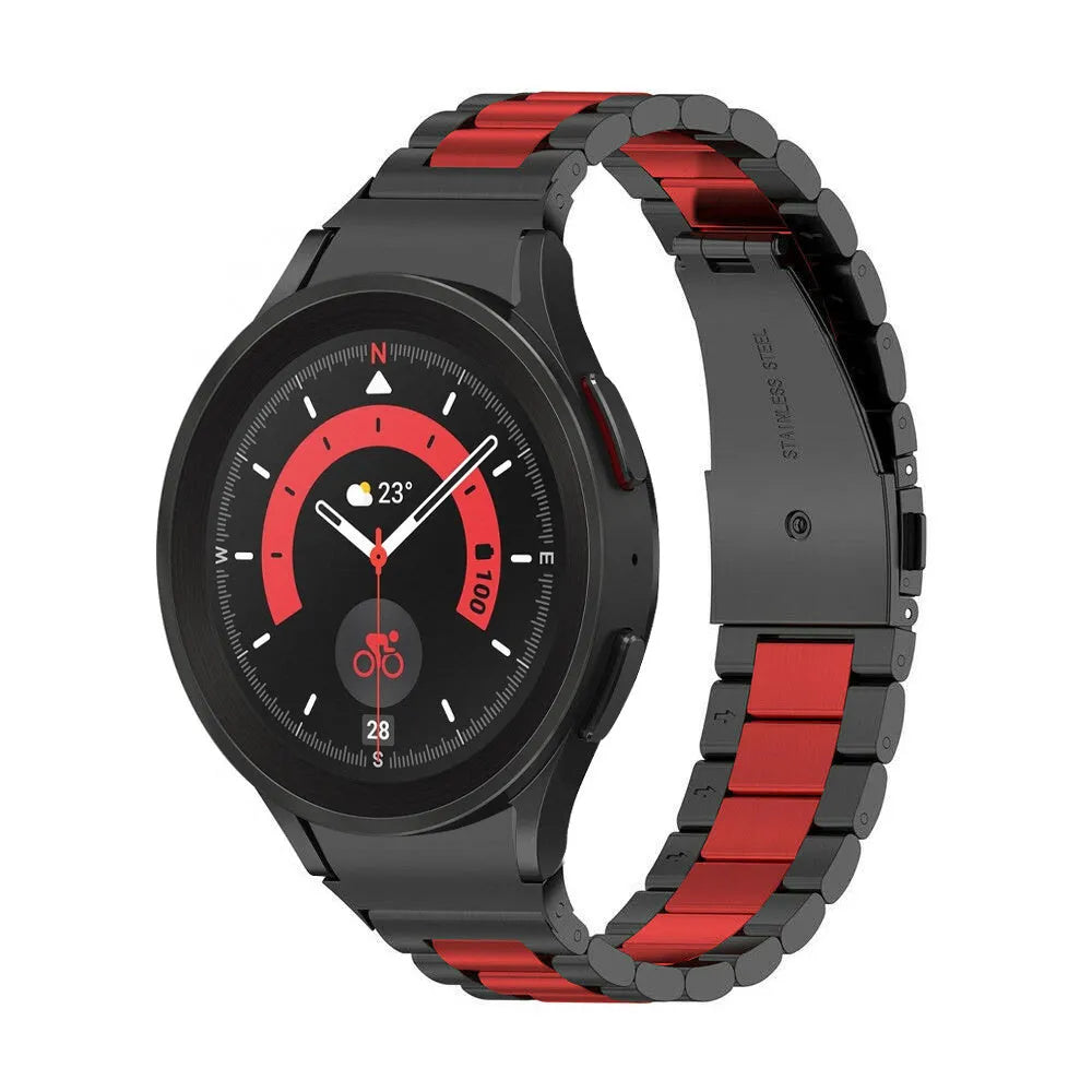 Steel Strap, black/red, on a watch, 3/4 front view