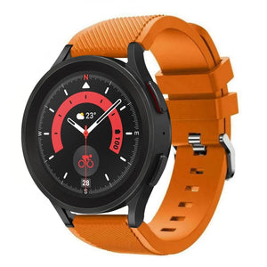 Twill Silicone Strap, orange, on a watch, 3/4 front view