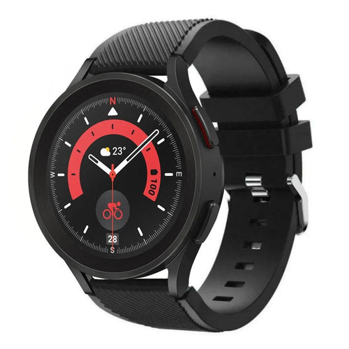 Twill Silicone Strap, black, on a watch, 3/4 front view