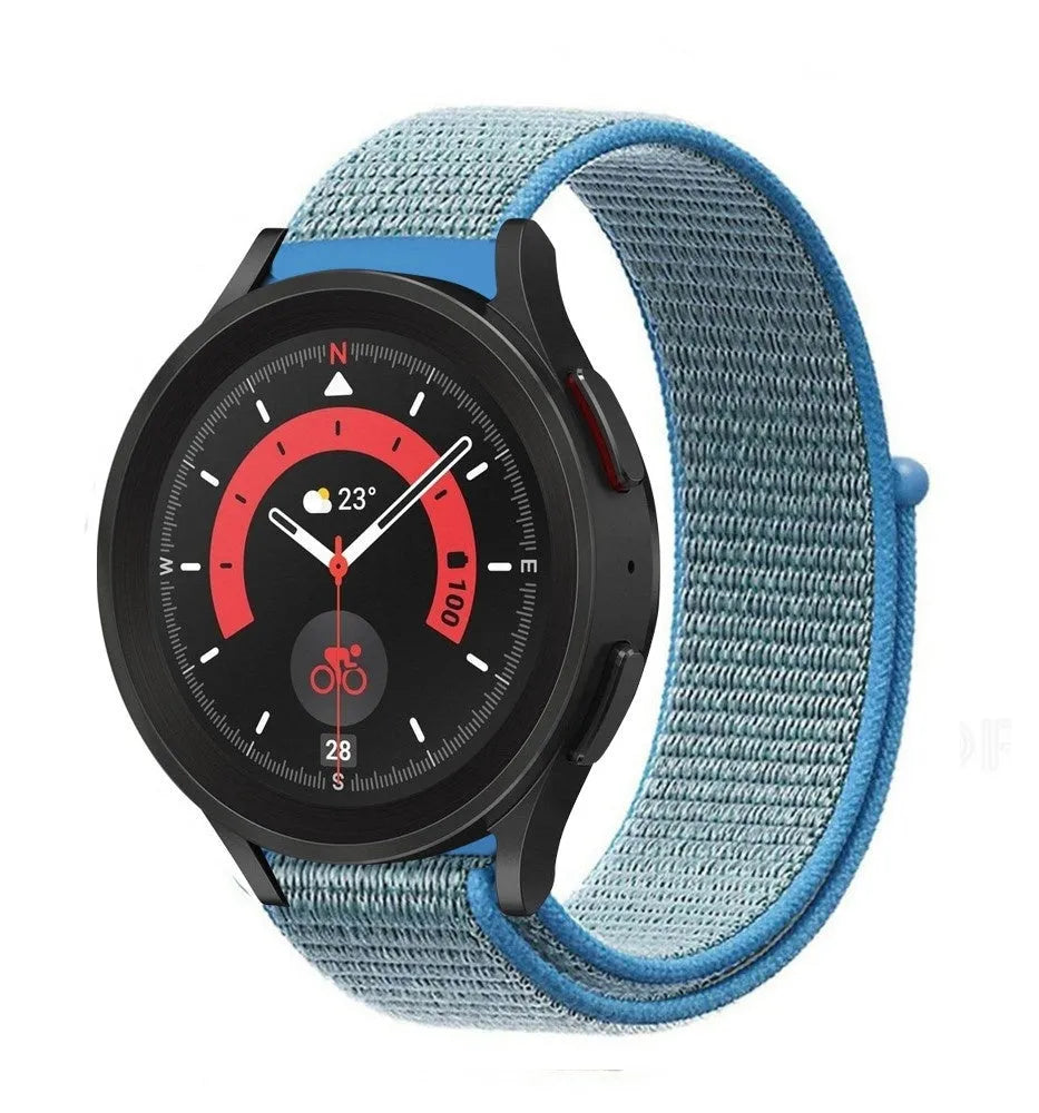 Nylon Strap, blue, on a watch, 3/4 front view