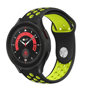 Silicone Sport Strap, black/yellow, on a watch, 3/4 front view