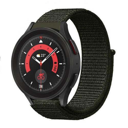 Nylon Strap, dark green, on a watch, 3/4 front view