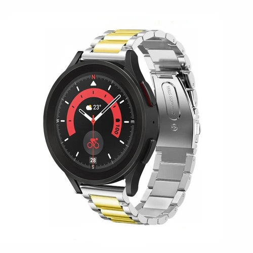 Steel Strap, silver/gold, on a watch, 3/4 front view