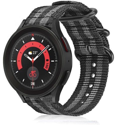 Nylon Buckle Strap, black/grey, on a watch, 3/4 front view