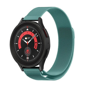 Milanese Strap, green, on a watch, 3/4 front view