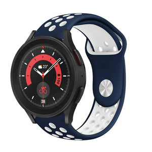 Silicone Sport Strap, blue/white, on a watch, 3/4 front view