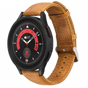 Leather Strap, brown, on a watch, 3/4 front view