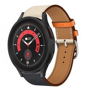 Leather Strap 'Duo', dark blue, on a watch, 3/4 front view