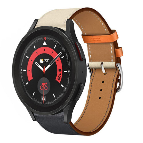 Leather Strap 'Duo', dark blue, on a watch, 3/4 front view