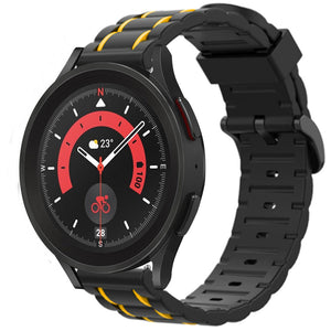 Silicone Strap 'Tough', black/yellow, on a watch, 3/4 front view