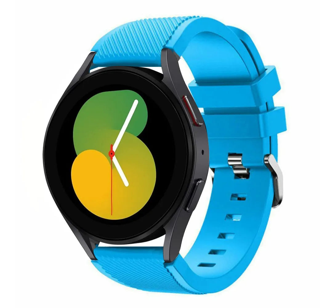 Twill Silicone Strap, light blue, on a watch, 3/4 front view