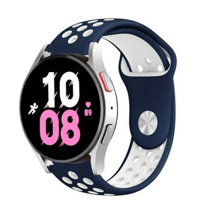 Silicone Sport Strap, blue/white, on a watch, 3/4 front view