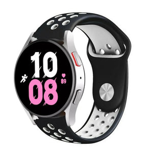 Silicone Sport Strap, black/white, on a watch, 3/4 front view