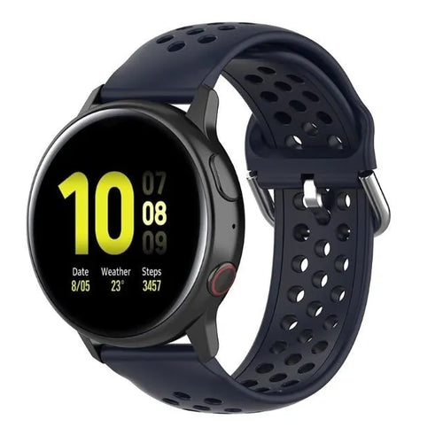 Breathable Silicone Strap, dark blue, on a watch, 3/4 front view
