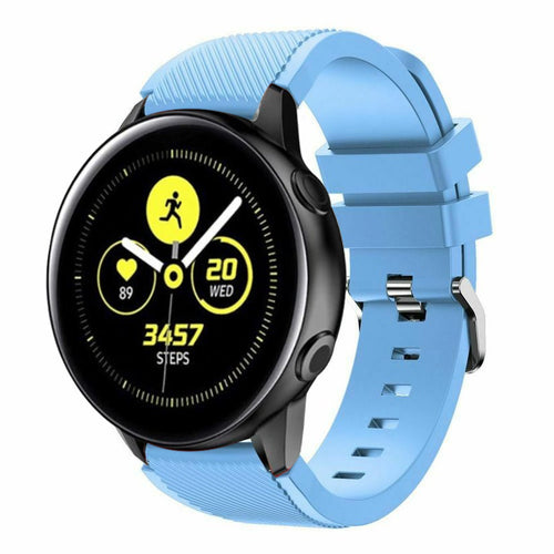 Twill Silicone Strap, sand blue, on a watch, 3/4 front view