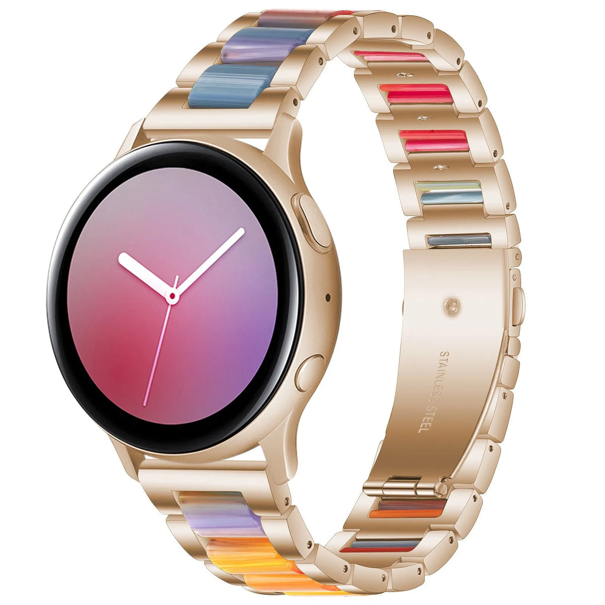 Steel Resin Strap, on a watch, 3/4 front view