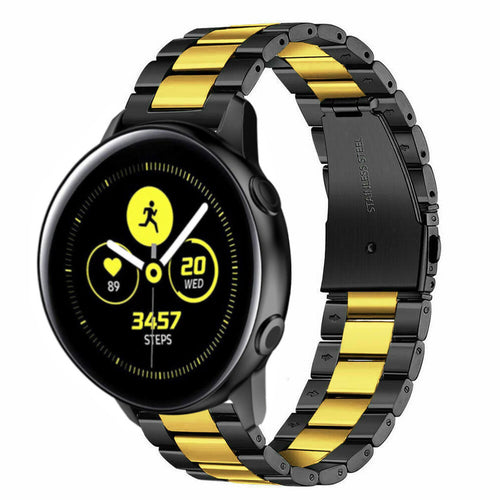 Steel Strap, black/gold, on a watch, 3/4 front view