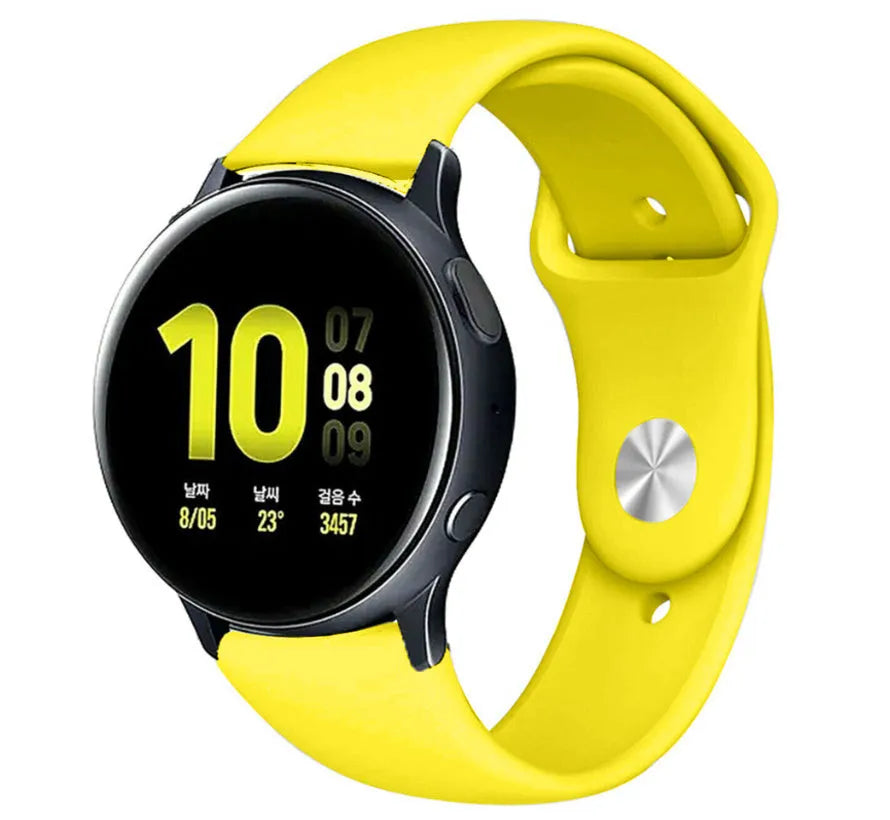 Silicone Sport Strap, yellow, on a watch, 3/4 front view