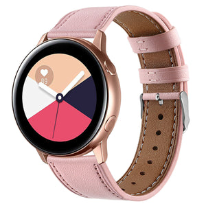 Modern Leather Strap, pink, on a watch, 3/4 front view