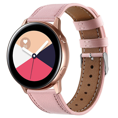 Modern Leather Strap, pink, on a watch, 3/4 front view