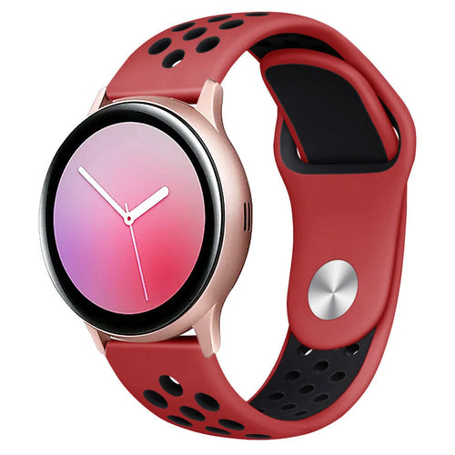 Silicone Sport Strap, red/black, on a watch, 3/4 front view