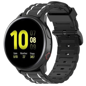 Silicone Strap 'Tough', black/white, on a watch, 3/4 front view