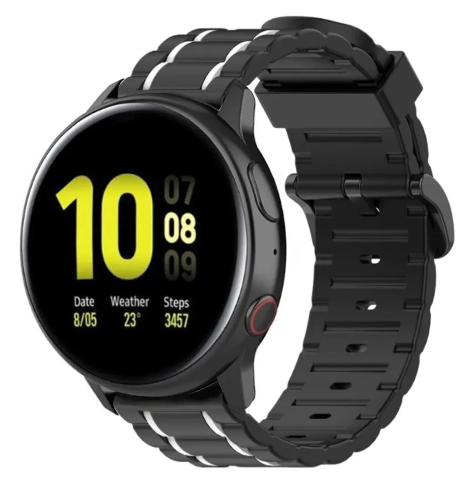 Silicone Strap 'Tough', black/white, on a watch, 3/4 front view