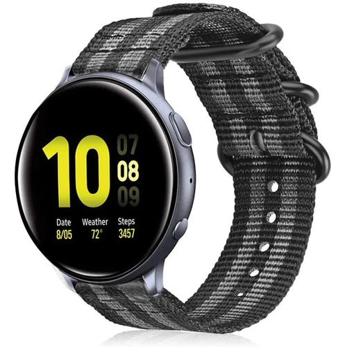Nylon Buckle Strap, black/grey, on a watch, 3/4 front view